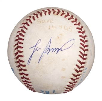 1994 Lee Smith Game Used/Signed Career Save #405 Baseball Used on 4/14/94 (Smith LOA)
